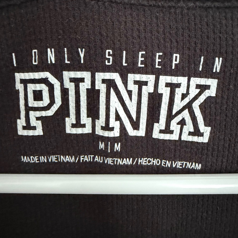 Victoria's Secret PINK Black Henley Top With Gold Accents, Size M - Picture 5 of 6